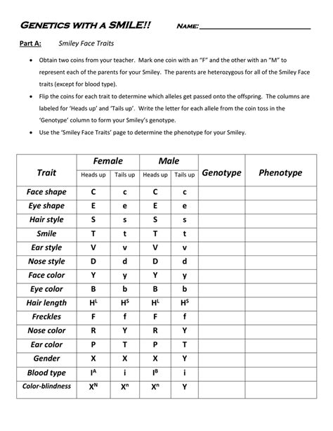 Genetics With A Smile Worksheet Answers Doc