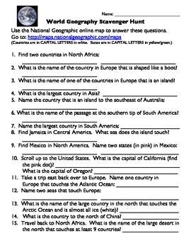 Geography Internet Scavenger Hunt Answer Key PDF