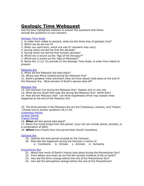 Geologic Time Webquest Answer Key Epub