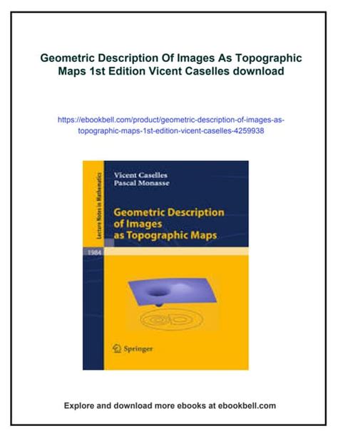 Geometric Description of Images as Topographic Maps 1st Edition PDF