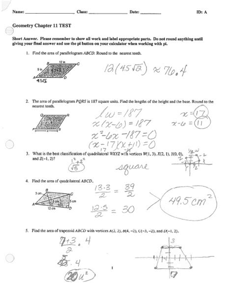 Geometry Chapter 11 Practice Workbook Answers Doc