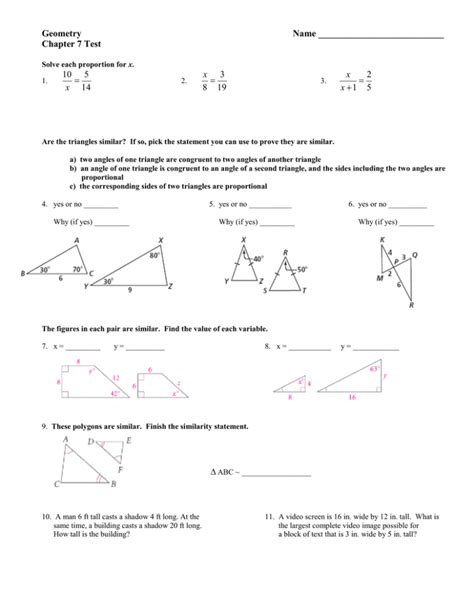 Geometry Chapter 7 Test Form B Answers Reader