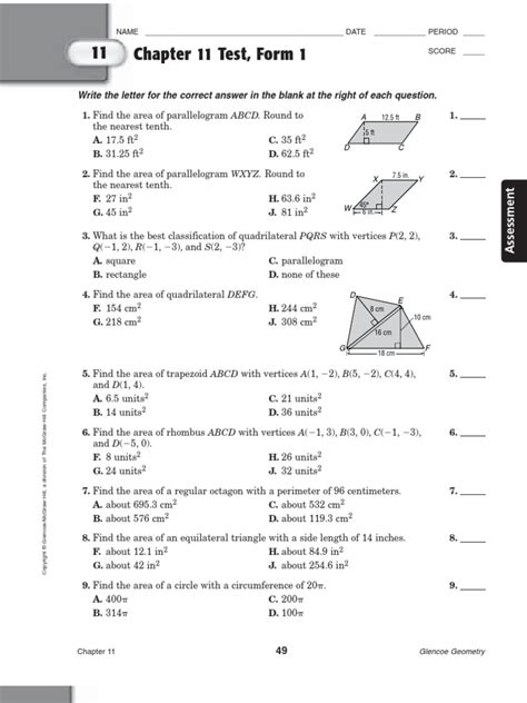 Geometry Chapter11 Test Form 3 Answer Key Epub