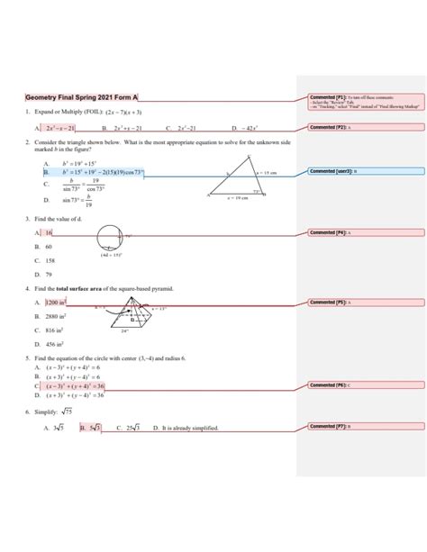 Geometry Final Exam With Answer Key PDF