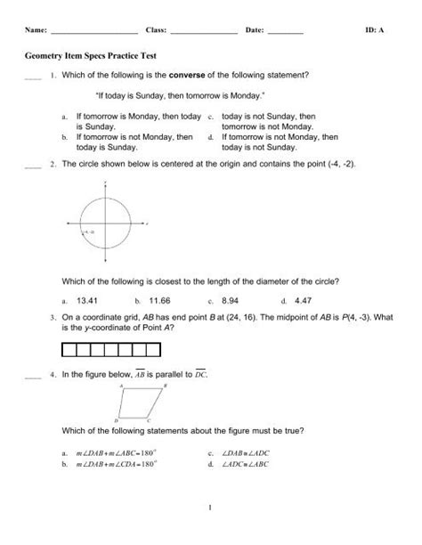 Geometry Item Specs Practice Test Answers Sheet Epub