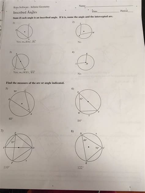 Geometry Kuta Inscribed Angles Answers Doc