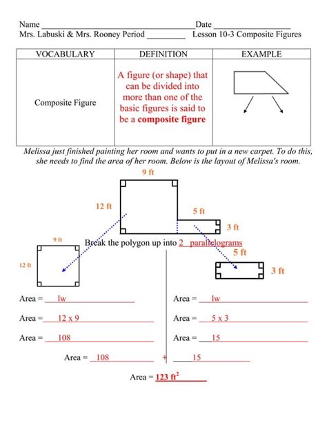 Geometry Lesson 10 3 Composite Figures Answers Doc