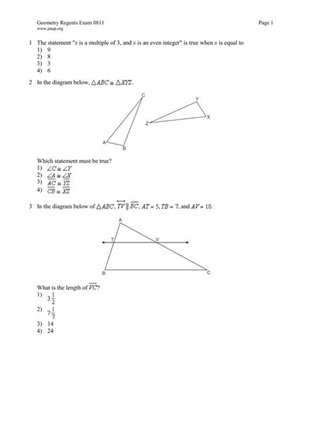 Geometry Regents Exam 0811 Answers Reader