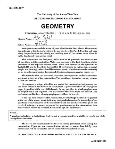 Geometry Regents June 2012 Answers Doc