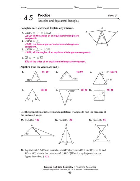 Geometry Skills Practice Isosceles Triangles Answers Reader