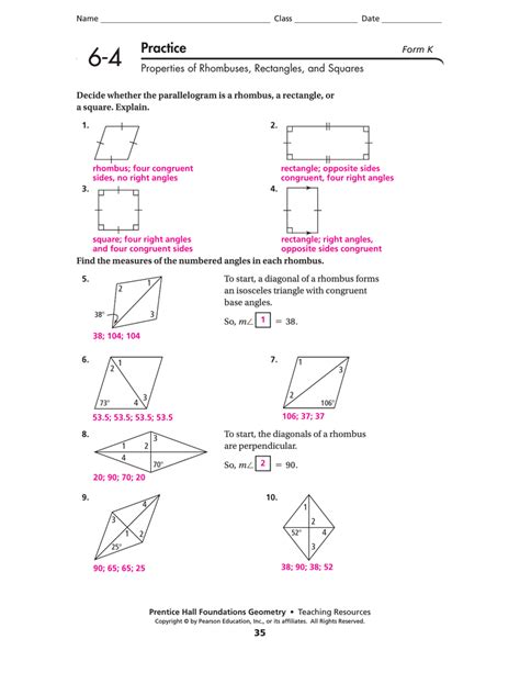 Geometry Skills Practice Squares And Rectangles Answers Doc