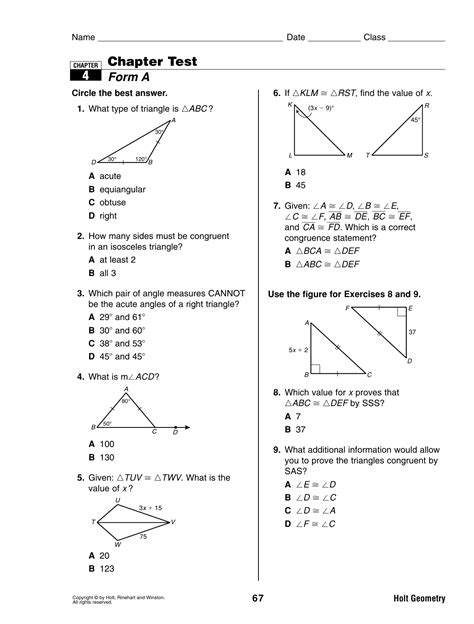 Geometry Test Form B Answers PDF