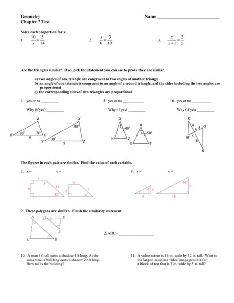 Geometry Unit 6 Common Assessment Answers Doc