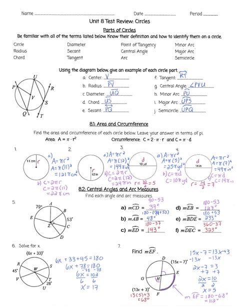 Geometry Unit 8 Circles Test Answers PDF