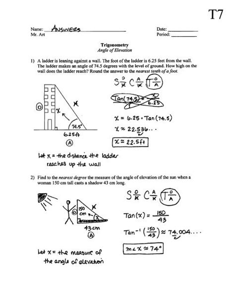 Geometry Worksheet 75 Angles Of Elevation And Depression Answers Reader