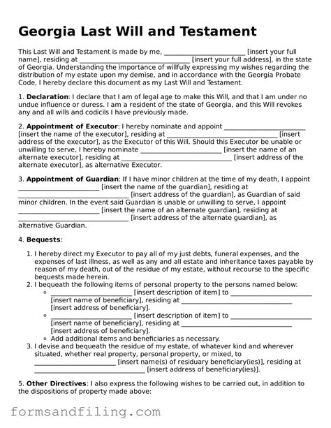 Georgia Last Will And Testament Template
