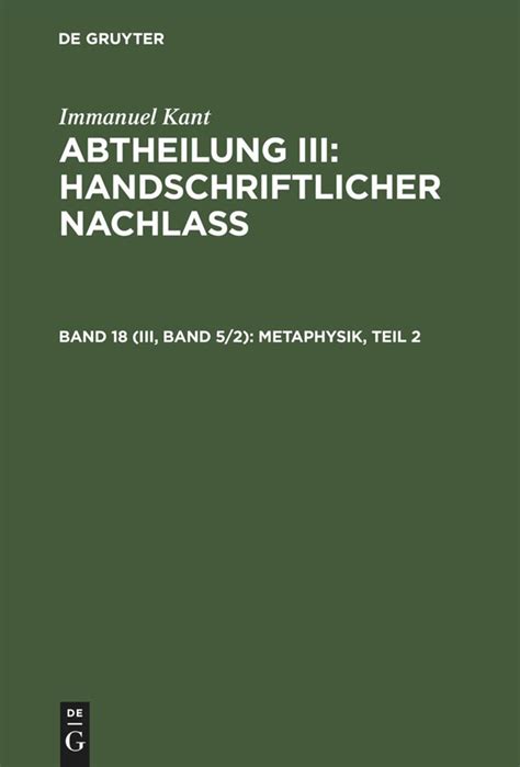 Gesammelte Schriften Band 18 III Band 5 Metaphysik German Edition Epub