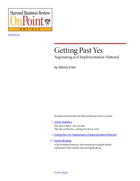 Getting Past Yes: Negotiating As If Implementation Mattered  (HB Reader