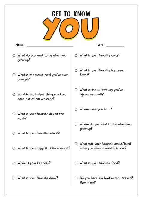Getting To Know You Printable