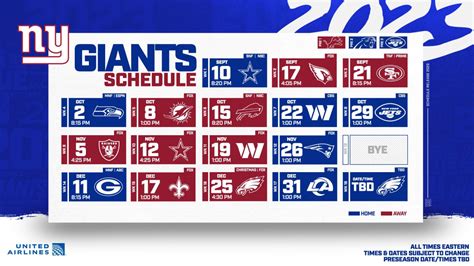 Giants 2023 Season Schedule: A Comprehensive Guide to Upcoming Matchups and Key Dates