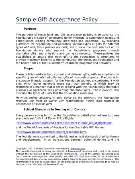 Gift Acceptance Policy Template