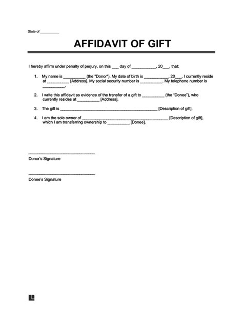 Gift Affidavit Template