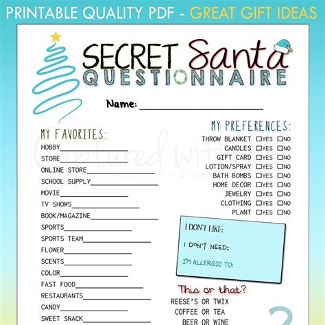 Gift Exchange Questionnaire Free Printable
