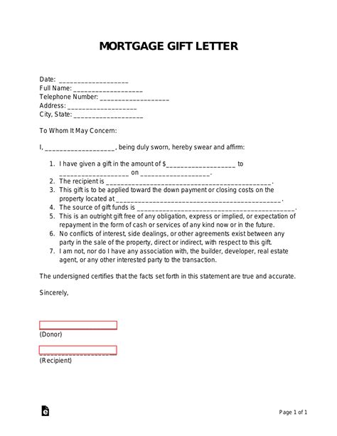 Gift Letter Mortgage Template