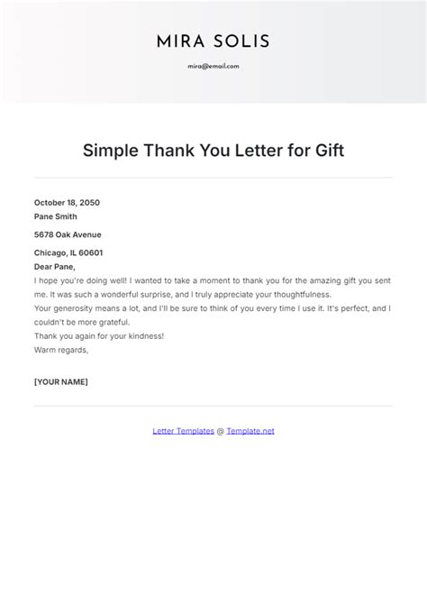 Gift Thank You Note Template