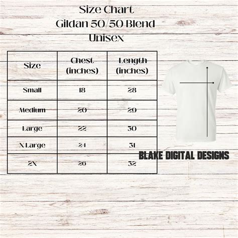Gildan 50/50 Size Chart