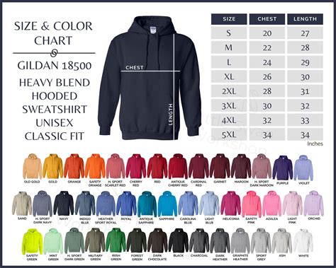 Gildan Hooded Sweatshirt Color Chart