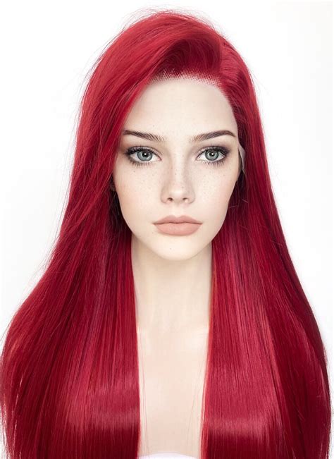 Girl's 4U Red Straight Lace Front Synthetic Wigs