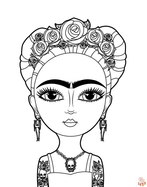 Girl with Braids and Flowers in Her hair Inspired by Frida Kahlo Easy Coloring Book for Adults and Children by Artist Grace Divine Reader