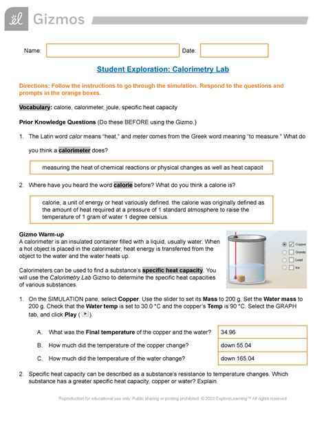 Gizmo Answer Key Calorimetry Lab Ebook Ebook Doc