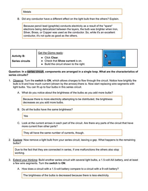 Gizmo Answer Key For Curcuits Reader