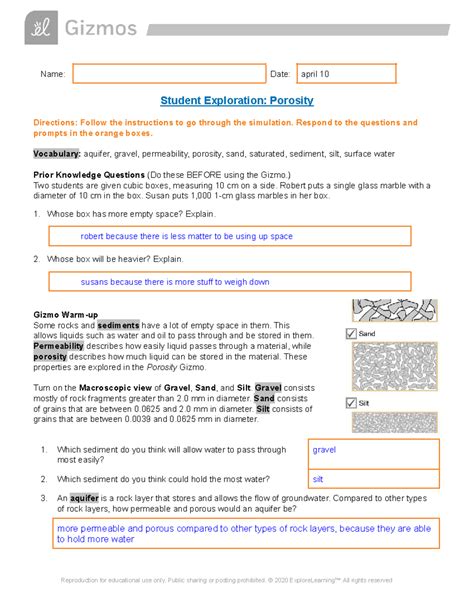 Gizmo Answer Key Porosity Kindle Editon