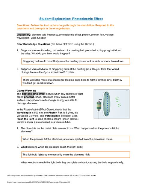 Gizmo Student Exploration Photoelectric Effect Answers Reader