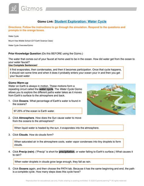 Gizmo Water Cycle Answers Doc