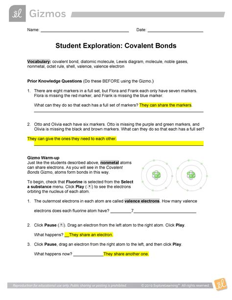 Gizmos Covalent Bonds Answers PDF