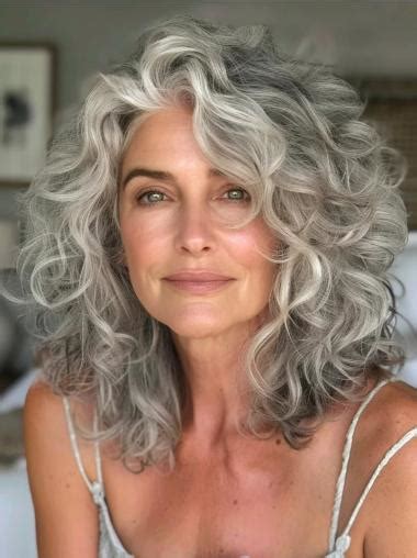 Glamorous Grey: 14" Shoulder-Length, Curly Lace Front Wigs