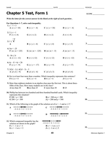 Glenco Algebra Test Form 1 Answers Epub