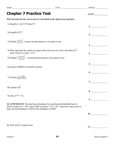 Glencoe Algebra 1 Chapter 7 Test Answers Kindle Editon