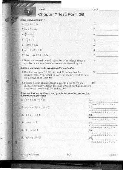 Glencoe Algebra 1 Chapter 7 Test Form 2b Answer Key PDF