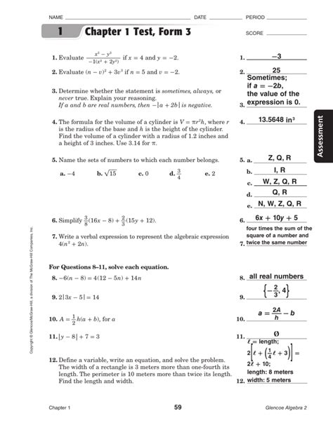 Glencoe Algebra 1 Chapter 9 Test Form 2c Answers Epub