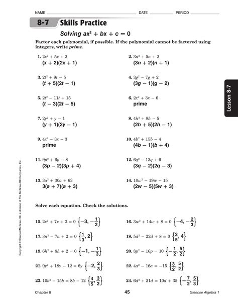 Glencoe Algebra 1 Hw Practice Answers Epub