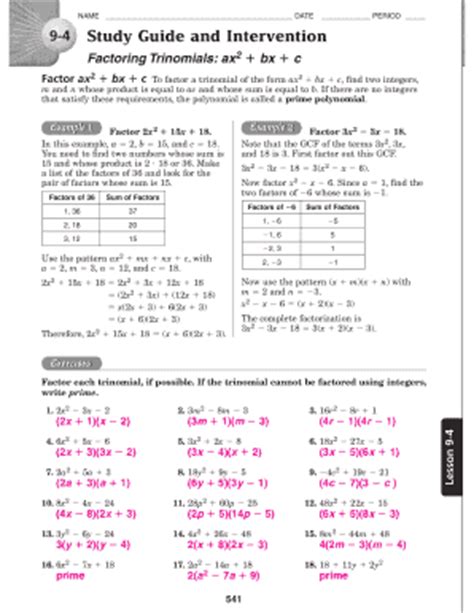 Glencoe Algebra 1 Worksheets Answers Kindle Editon