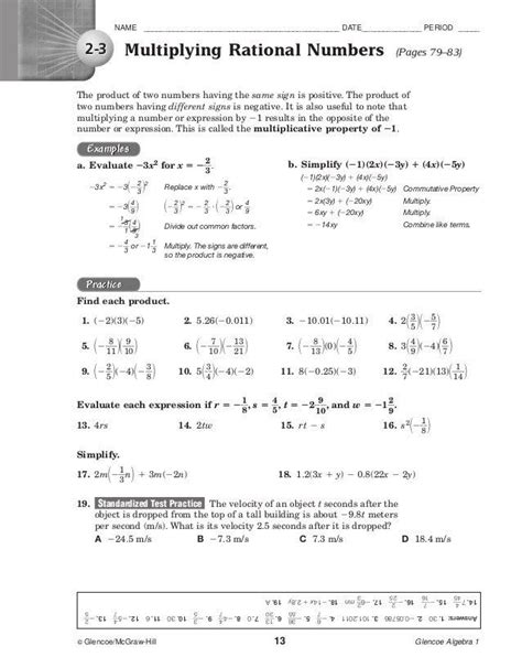 Glencoe Mcgraw Hill Pre Algebra Worksheet Answers Doc