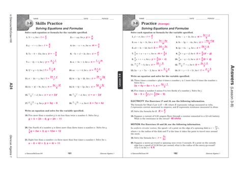 Glencoe Pre Algebra Worksheet Answers Epub