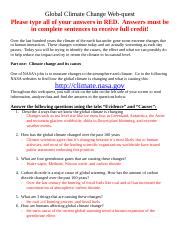 Global Climate Change Webquest With Answers Doc