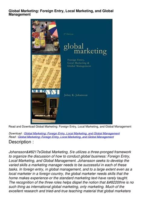 Global Marketing Foreign Entry, Local Marketing, and Global Management Kindle Editon